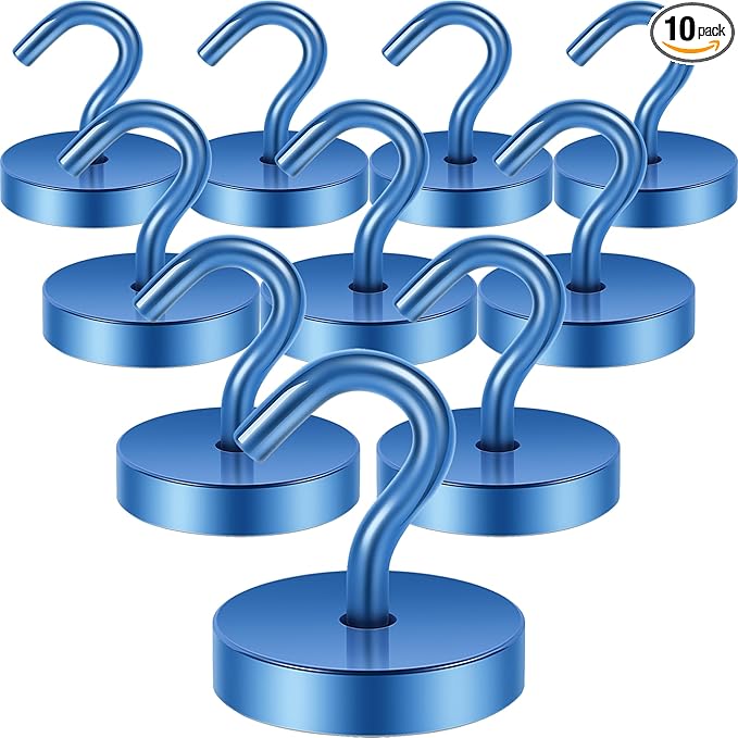 Neosmuk Magnetic Hooks, Cruise Ship Essentials, 120lb+ Heavy Duty Magnetic Hooks for Cruise Cabins, Refrigerator, Grill, Hanging, and Travel | Extra Strong Must-Haves Magnet Hook,Navyblue, Pack of 10