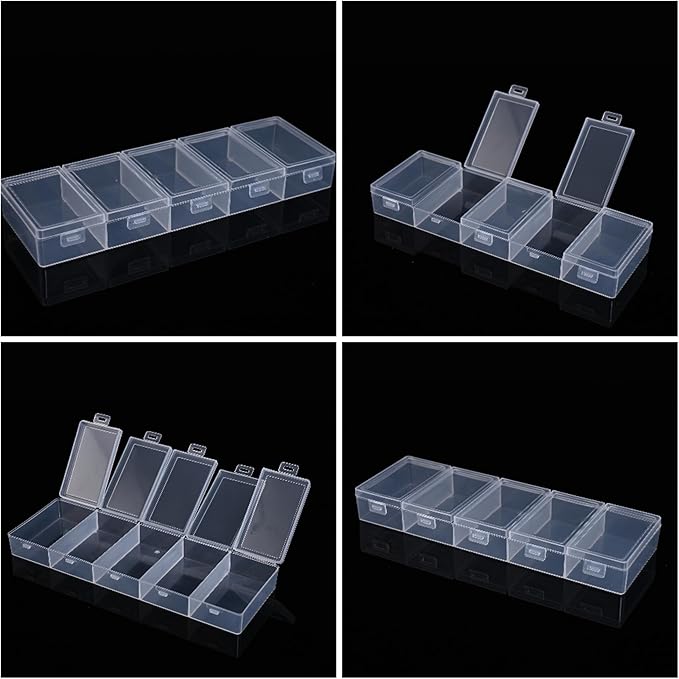 5-Compartment Transparent Plastic Storage Box with Individual Lids, Clear Organizer for Cosmetics, Jewelry & Craft Supplies