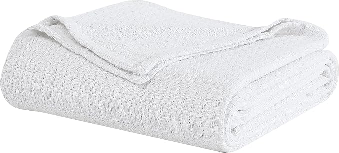 Beatrice Home Fashions Grand Hotel Lightweight All-Natural 100% Cotton Waffle Weave Blanket, Full/Queen, White