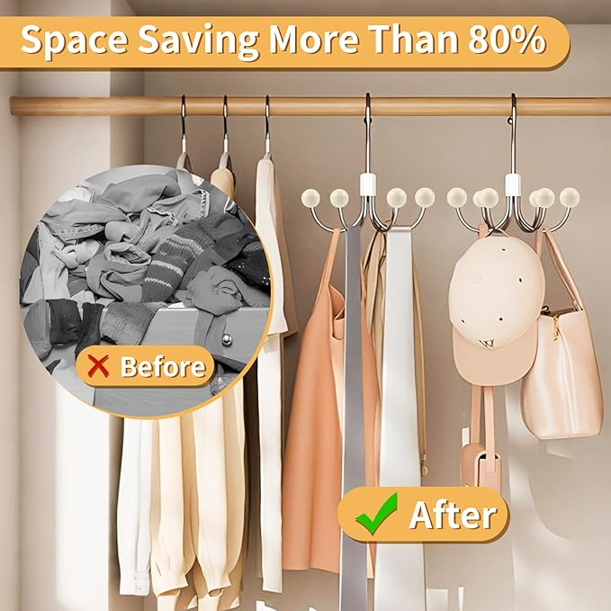 4 Pack Hoodie Hanger for Organizer 360° Swivel Closet Hooks for Belt, Space-Saving Hanger Bra Storage, Accessorise Organizer for Tie, Hat, Tanktop, Scarf, Purse