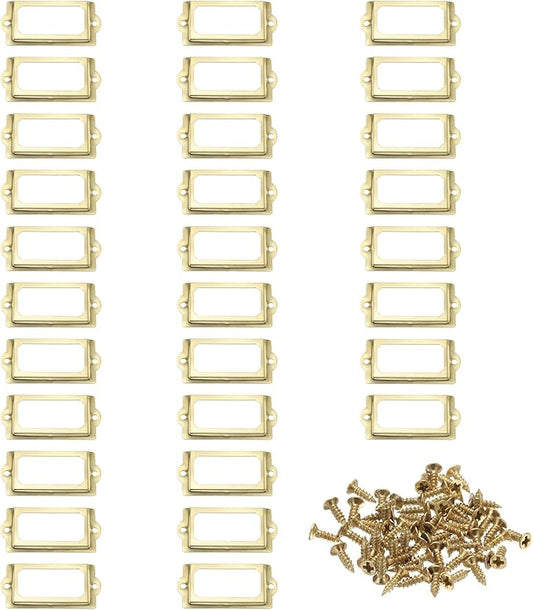 PATIKIL 70x33mm Metal Label Holders, 30 PCS Label Name Card Tag Frames with Screws for Office Library File Cabinets Shelves Wood Drawers Fabric Bins, Yellow