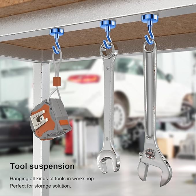 Magnetic Hooks for Cruise Ship Cabins, 80 lbs Blue Hooks for Classroom, Travel Accessories, Magnet with Hook for Grill, Fridge, 12 Pack