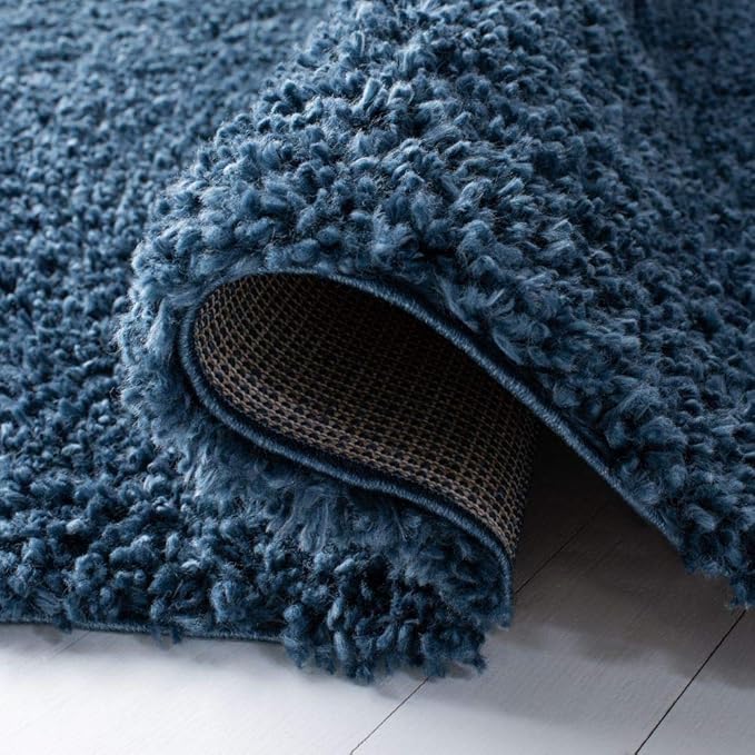 SAFAVIEH August Shag Collection Runner Rug - 2' x 9', Navy, Solid Design, Non-Shedding & Easy Care, 1.5-inch Thick Ideal for High Traffic Areas in Living Room, Bedroom (AUG200M)