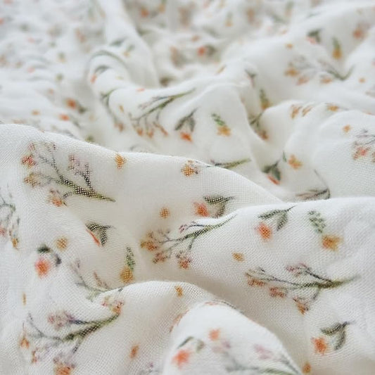 SANACYNA Muslin Blankets 100% Cotton 6-Layer Gauze King Floral Pattern Bed Blanket Lightweight Soft Breathable Decor Quilt for Sofa Couch Coverlet All Season (Floral A, King 90" X 104")
