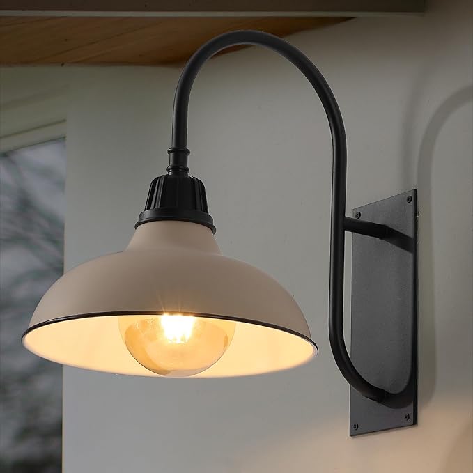 JONATHAN Y JYL7614J Stanley 12.25" 1-Light Farmhouse Industrial Indoor/Outdoor Iron LED Gooseneck Arm Outdoor Sconce for Entryway Lobby Kitchen Bathroom Bedroom Living Room Hallway, Matte Almond