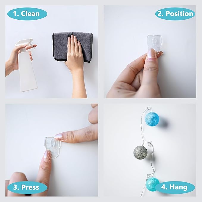 240 Mini Clear Light Clips with 300 Adhesive Strips, Damage-Free Indoor Mini Wall Hooks for Hanging, Removable Clips for Christmas Decoration