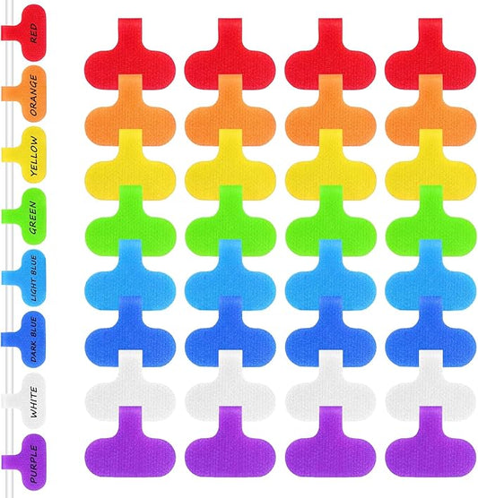 32 Pieces Self-Adhesive Cable Labels Multi-Color Cord Wire Labels, Nylon Writable Cable Tags and Wire Tags for Cable Management and Identification
