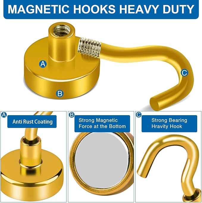 LOVIMAG Cruise Must Haves - 50Lbs Yellow Magnetic Hooks for Cabins, Door Magnets, Refrigerator, Ceiling - 12 Pack
