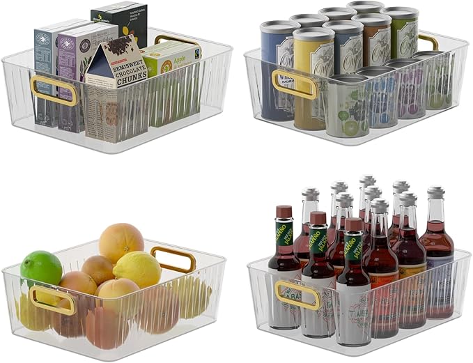 Vababa 4-Pack Clear Plastic Storage Bins, Clear Plastic Pantry Organizer Bins, Multi-use Organizer Bins