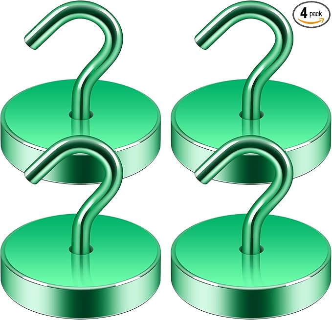 Neosmuk Magnetic Hooks, Cruise Ship Essentials, 10lb+ Heavy Duty Magnetic Hooks for Cruise Cabins, Refrigerator, Grill, Hanging, and Travel | Extra Strong Must-Haves Magnet Hook,Green