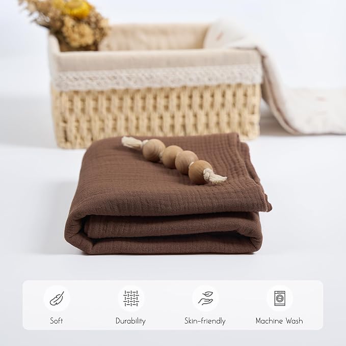 Meracorallo Muslin Swaddle Blanket, 100% Cotton Receiving Blanket Soft and Breathable Swaddle Wrap for Baby Boys and Girls, Brown