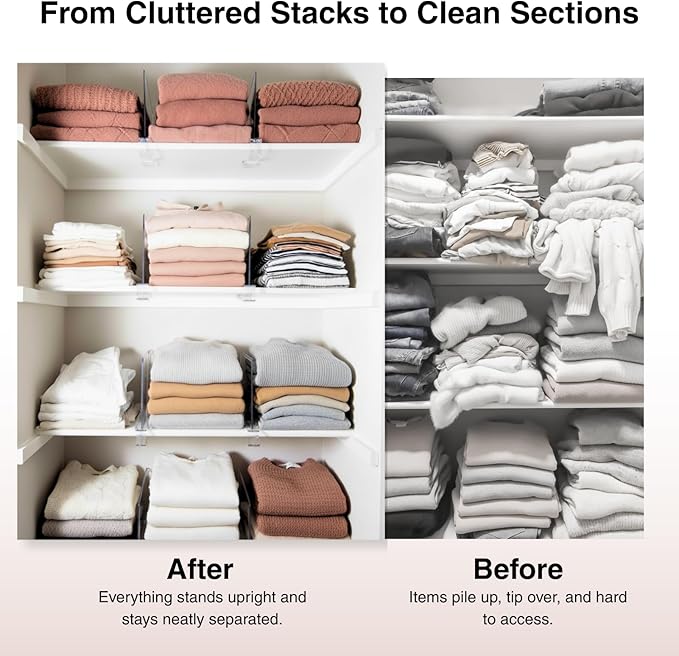 Shelf Dividers Purse Organizer for Closet: 11-inch Tall(Higher Version) Acrylic Sweater Organizer - Upgraded Extra Height for Large Handbags, Totes, Clothes, Towels on Wood Shelves 10-Pack