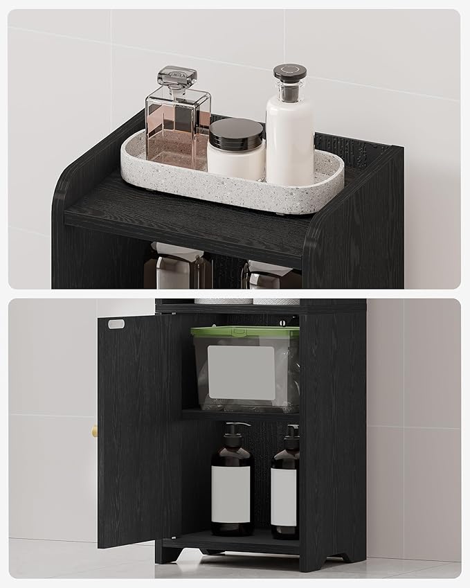 Bathroom Storage Cabinet, Corner Floor Cabinet with Doors and Adjustable Shelf, Narrow Toilet Paper Cabinets, Bathroom Organizer for Small Spaces, Black BC29704X
