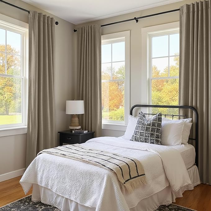 INOVADAY 100% Blackout Curtains for Bedroom, Black Out Curtains 84 Inch Long, Clip Rings Linen Blackout Drapes, Thermal Insulated Room Darkening for Living Room, 2 Panels - Earthy Beige,W50xL84