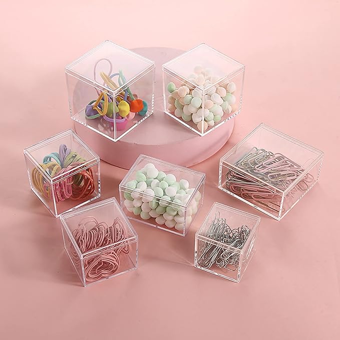KissYou Acrylic Box Small Clear Boxes with Lid 12 Packs Small Easter Candy Box Display Square Cube Wedding Birthday Easter Party Decorative Boxes