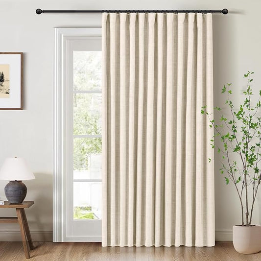 INOVADAY 100% Blackout Curtains for Bedroom, Black Out Curtains 90 Inch Long, Clip Rings Linen Blackout Drapes, Thermal Insulated Room Darkening for Living Room, 1 Panel - Cream,W102xL90