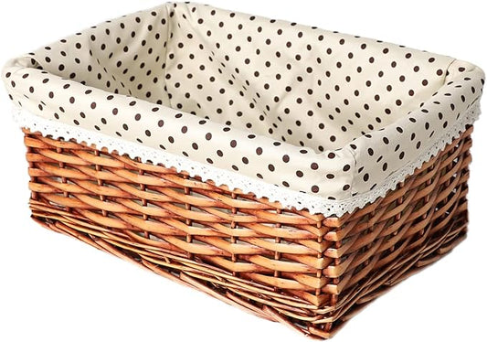 Multipurpose Rectangular Wicker Storage Baskets with Removable Washable Liner - Willow Woven Containers for Kitchen Food, Bathroom Towel, Home Sundries Organizer and Garden