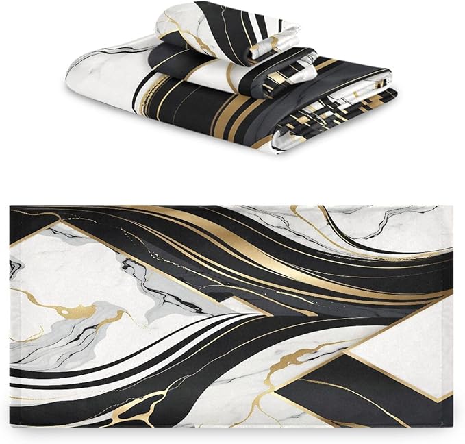 Black and White Modern Bath Towels Set,Ultra Soft 3 Piece Golden Marble Texture Towels for Bathroom,1 Bath Towel 1 Hand Towel 1 Washcloth,Absorbent Quick Dry Decoractive Guest Bathroom Towels
