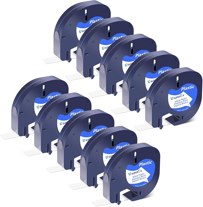 10 Pack Compatible for Dymo LetraTag Label Maker Refills 91331 Plastic White Tape 1/2'' 12mm x 4m for Letra Tag Label Maker 200B LT100H LT100T QX50