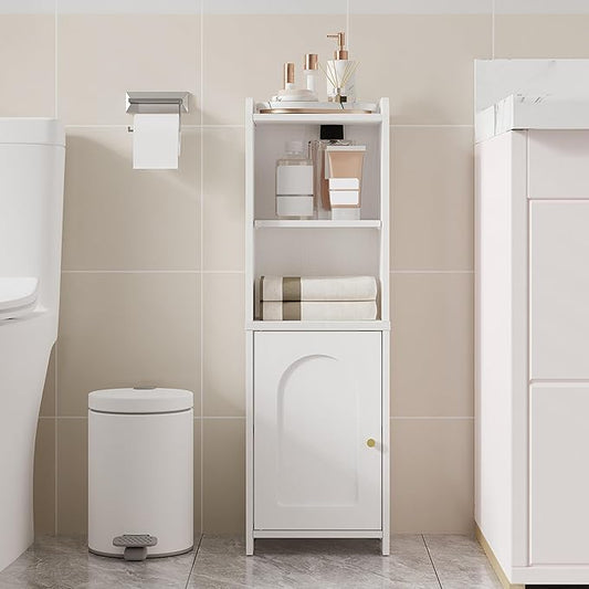 Bathroom Storage Cabinet, Corner Floor Cabinet with Doors and Adjustable Shelf, Narrow Toilet Paper Cabinets, Bathroom Organizer for Small Spaces, White BC39713X