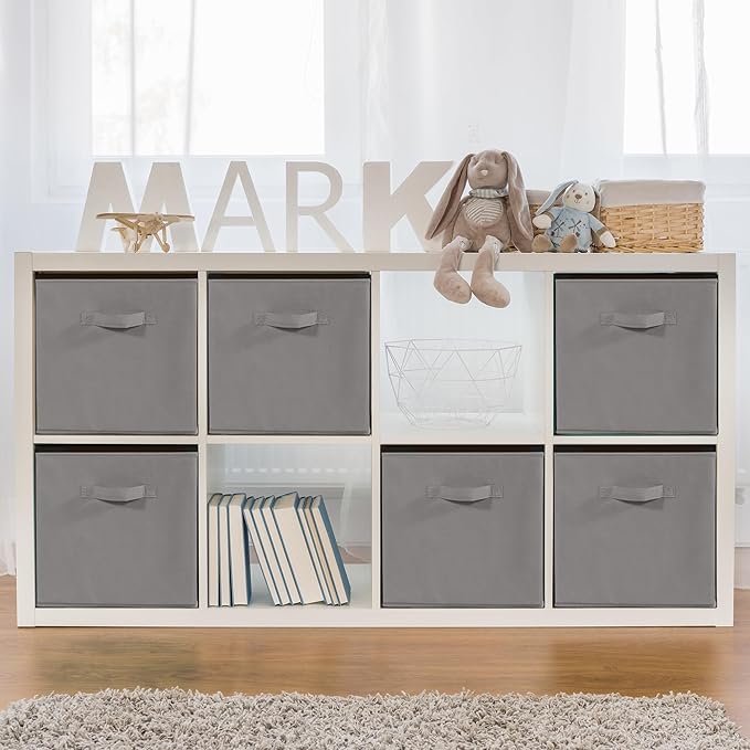 Storage Bins, 11 Inch Fabric Storage Cubes, Collapsible Cube Storage Box, Fabric Closet Organizers with Handle for Home, Office, Shelf Cabinet, Closets, Bedroom, Living Room, Grey, 10 Set
