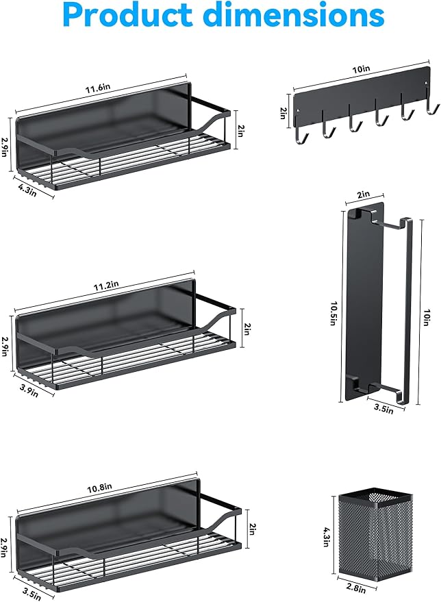 Multifunctional Magnetic Shelf for Washing Machine, Refrigerator, Microwave, and Any Metal Surface, Powerful Magnetic Shelves Include Unique Hollow Design Metal Organizers （6 pcs - Black）