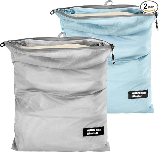 Veki 2 Pack Travel Laundry Bag, Waterproof Dirty Clothes Bags with Handles, Washable Wet Dry Bag, Essential Storage Organizer for Camping, Gym, Swimsuit, Suitcase, College Dorm (Blue&Grey, Large)
