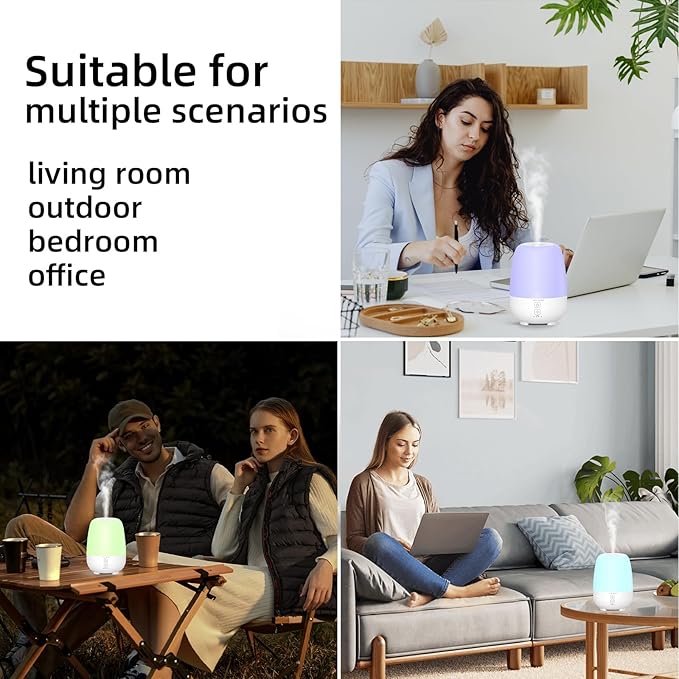 150ML Cordless Essential Oil Diffuser, Built-in 6000mAH Rechargeable Battery, 7 Hours Run Time, 7 Colors LED Light, Portable Aromatherapy Diffuser for Home, Outdoor, Travel (White)