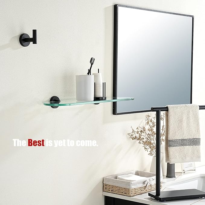 JQK Bathroom Glass Shelf Black, Tempered Glass Shower Storage 20 by 5 inches, 304 Stainless Steel Matte Black Wall Mount, TGS121L20-PB