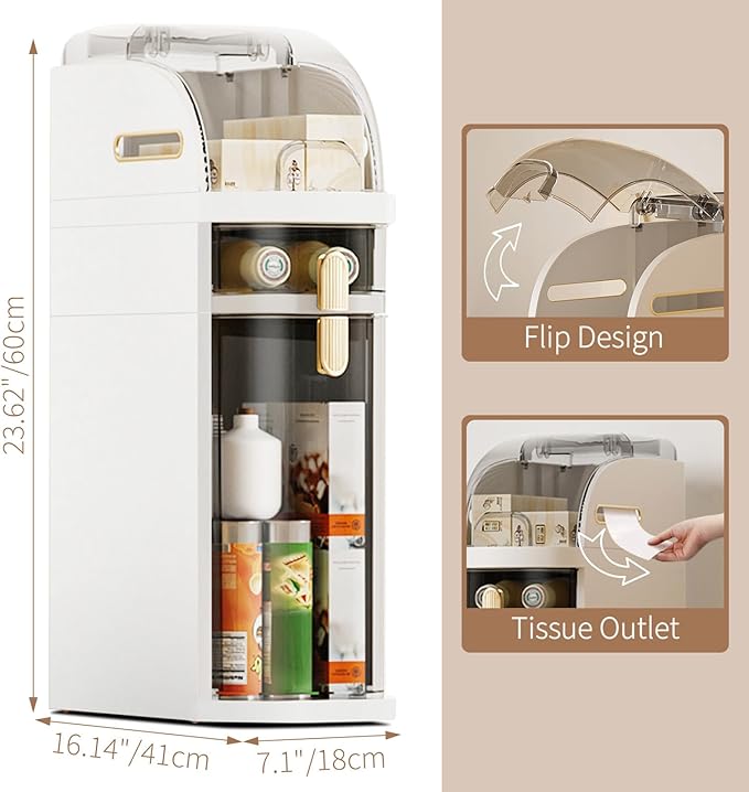 2-Tier Slim Bathroom Storage Cabinet with Wheels, Plastic Narrow Bathroom Floor Cabinet, Waterproof & No Installation, Perfect for Small Space Laundry Rooms, Toilet Areas, and Living Room Gaps