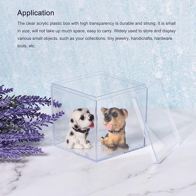 MECCANIXITY Clear Acrylic Plastic Storage Box Square Cube Display Case with Lid, 7.1x7.1x7.1cm Container Box for Small Item, Pack of 4