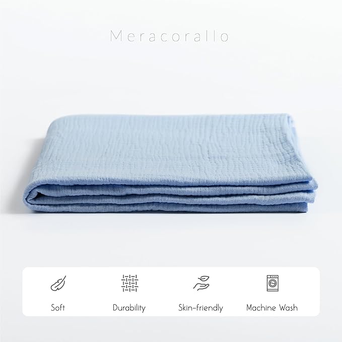 Meracorallo Muslin Swaddle Blanket, 100% Cotton Receiving Blanket Soft and Breathable Swaddle Wrap for Baby Boys and Girls, Sky Blue