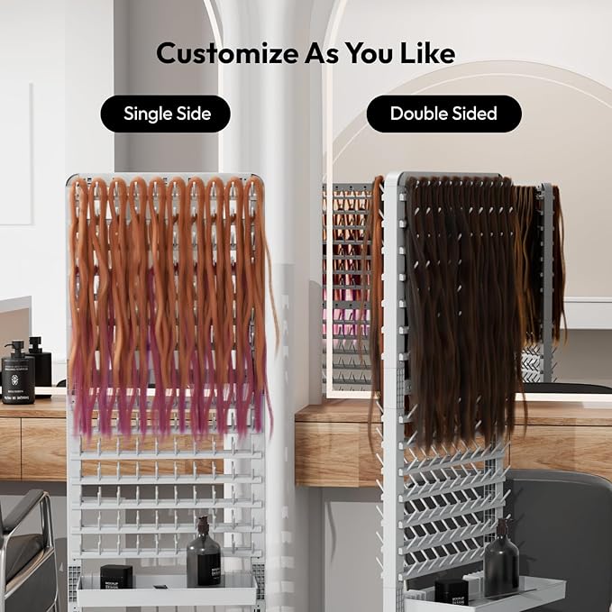 280 Pegs Braiding Hair Rack with Tray and Tools, Height Adjustable, 2-Side Braid Rack with Wheels, Standing Braider Hair Stand Separator Extension Holder Perm Accessories for Salon Home