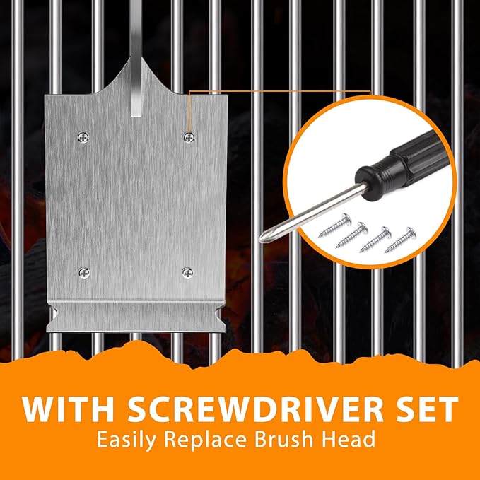 Grill Brush and Scraper for Barbecue, 17" Grill Brush for Outdoor Grill, Extended Rosewood Handle and 2 Replaceable Copper Wire Brush Heads, Grill Cleaning Brush Grill Accessories for Most Grill