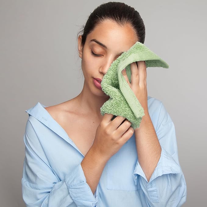 Face Towels Pack of 12 – 100% Cotton Wash Cloths (12x12 inch) – Soft, Quick Dry & Highly Absorbent Hand Towels for Bathroom, Spa, Gym, Kitchen and for Daily Use - (Light Green)