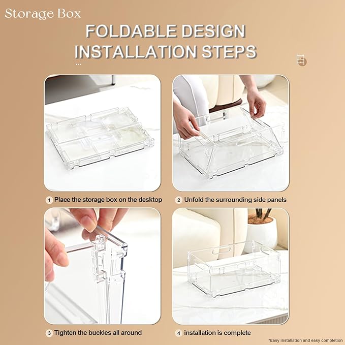2-Pack Foldable Plastic Baskets, Stackable Storage Baskets with Handles for Organizing and Storage, Foldable Crate for Office, Home, Bedroom, Outdoor (8.07"x 6.1" x 3.74")