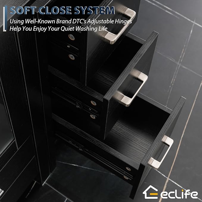 eclife 48" Modern Bathroom Vanity Sink Combo Freestanding Cabinet with Small Side Cabinet, Without Vessel Sink, Faucet, Drain (Black Vanity Only)