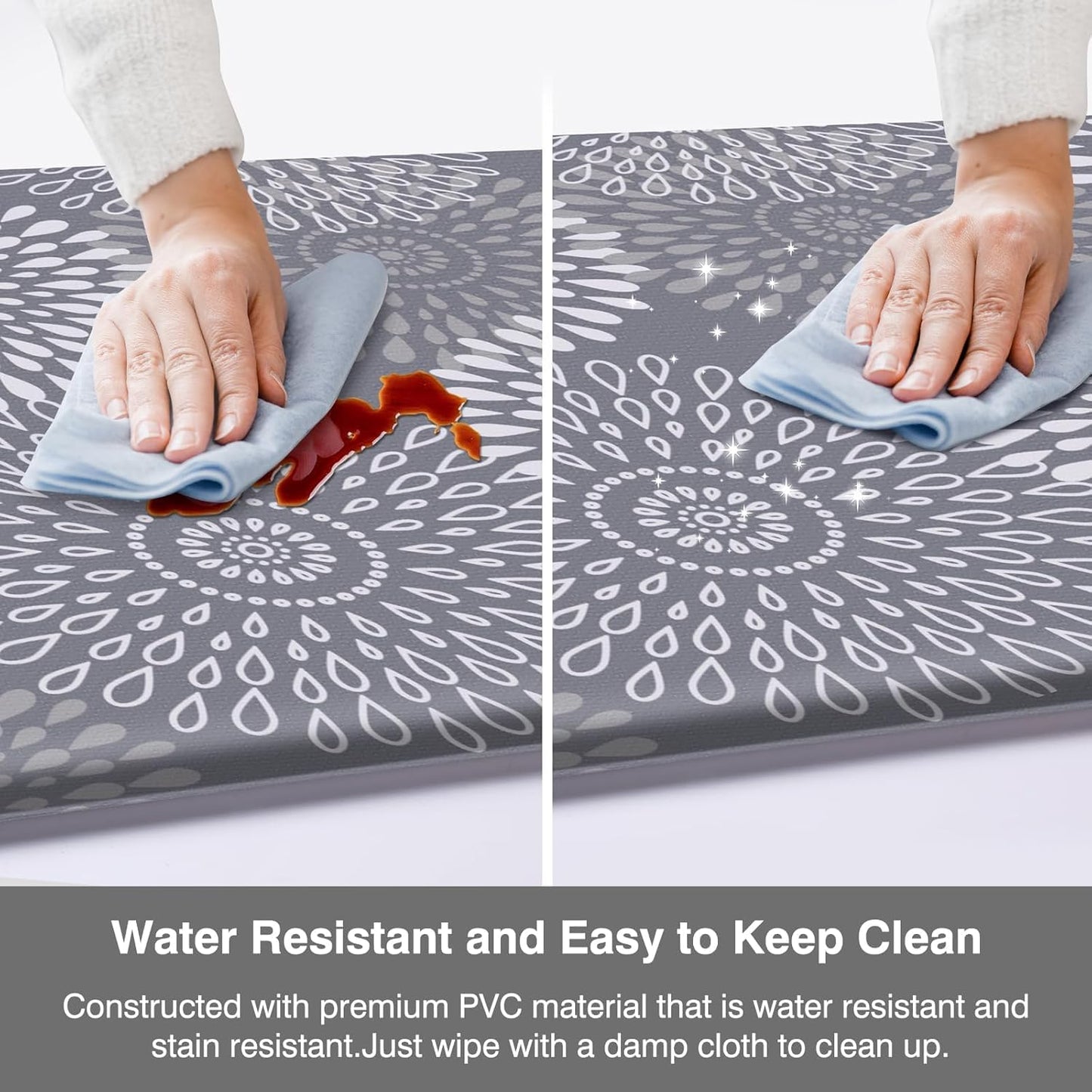 Anti-Fatigue Kitchen Mat Set of 2 – Cushioned Non-Slip Floor Rugs in Grey