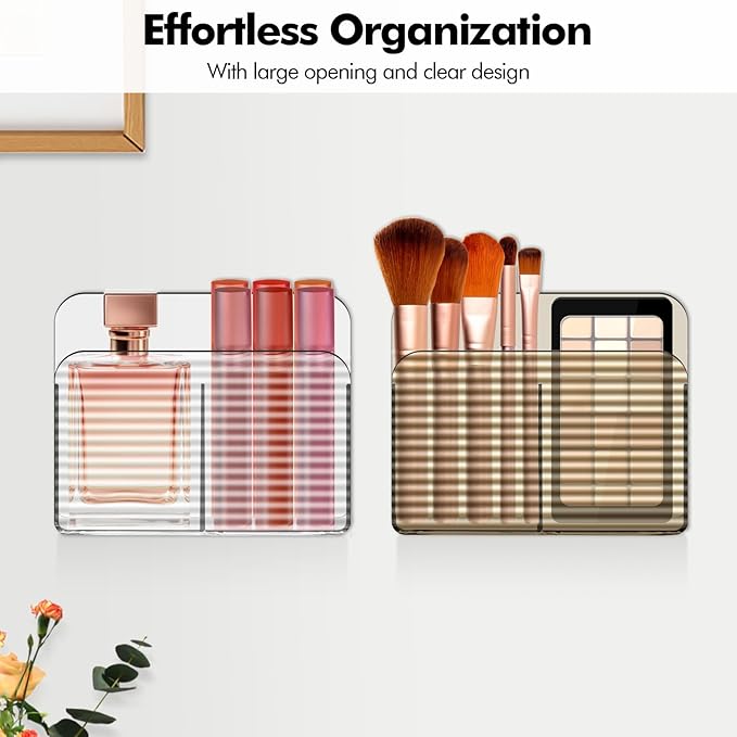 Poeland 2 Pack Wall Mounted Storage Organizer, Adhesive Remote Control Holder with 2 Compartments, Clear Storage Box for Bathroom, Bedroom, Living Room