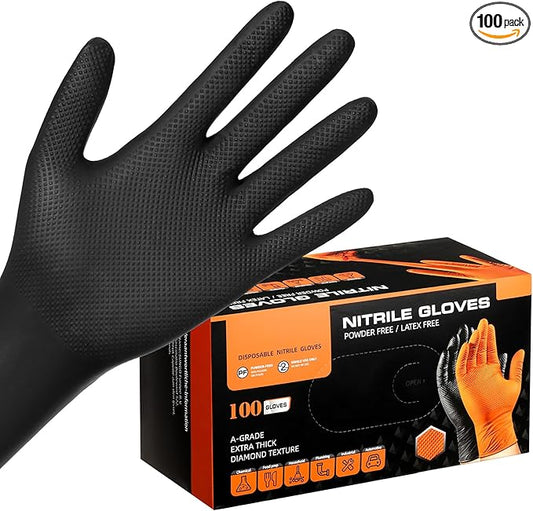Black Nitrile Gloves Medium - 100 PCS Heavy Duty Disposable 10 Mil Nitrile Gloves for Cooking, Washing Dishes, Gardening, Cleaning, Painting, Mechanics Chemical Resistant & Oil Resistant