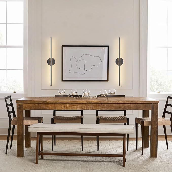 Battery Operated Wall Sconces, Dimmable Wall Sconces Set of Two, 350°Rotate, 3000K LED Black Wireless Wall Light for Living Room, Bedroom,Hallway, 32.2 Inch (2 Pack)