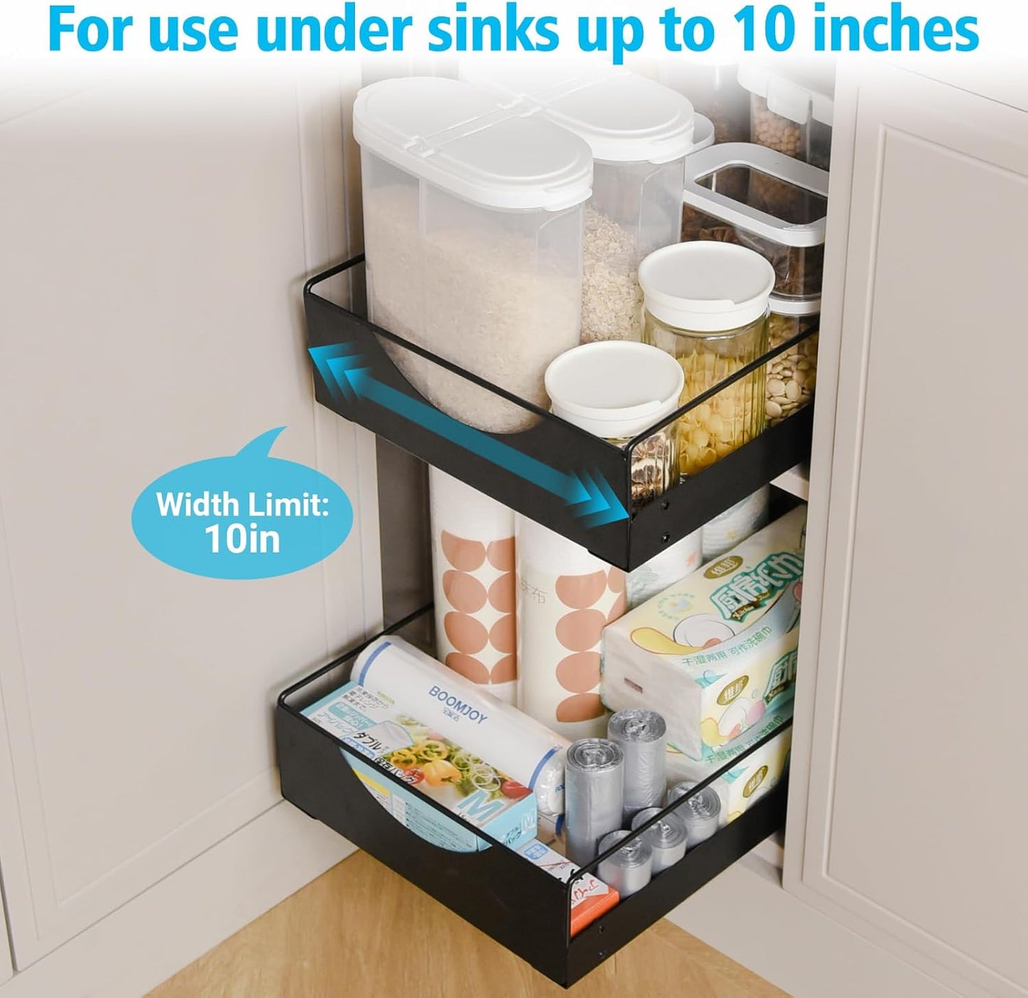 Pull-Out Under Sink Organizer — Single-Tier Metal Drawer, No Drilling, Fits 16"+ Cabinets