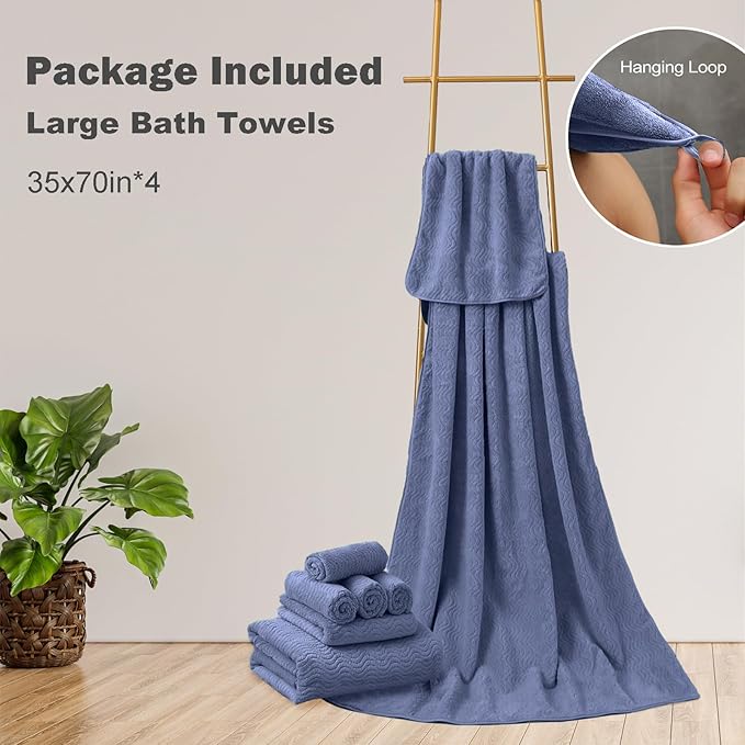 Bath Towel Set of 4, Extra Large Towels Oversized 35x70 Inch Shower Bathroom Towels Highly Absorbent Quick Dry Towel Textured Soft Bath Sheet Towels Set for Bathroom Hotel SPA Fitness Camping (Orchid)