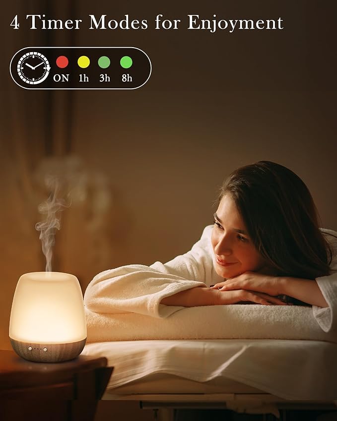 Essential Oil Diffuser -2.4MHz Ultrasonic Glass Diffuser for Home&Commercial,180ml, Pulse&Continuous Mist, 1/3/8H Timer, Waterless Auto-Off, Silent (≤25dB), Aromatherapy Diffuser with Light