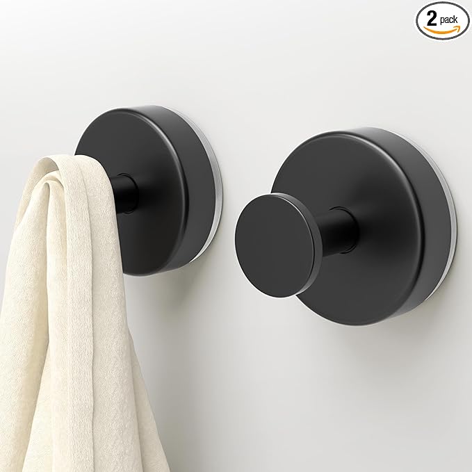 Deluwire Suction Cup Hooks for Shower,2 Packs Wall Mount Towel Holder,Removable Shower Towel Suction Hooks for Bathroom Wall,Kitchen,Glass,Mirror,Tile to Hang Robes,Loofah-Black