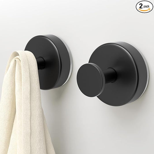 Deluwire Suction Cup Hooks for Shower,2 Packs Wall Mount Towel Holder,Removable Shower Towel Suction Hooks for Bathroom Wall,Kitchen,Glass,Mirror,Tile to Hang Robes,Loofah-Black