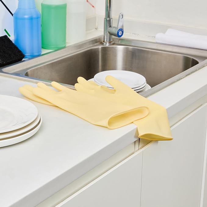 Cleaning Gloves Case of 10 Rubber 22 mil Household Gloves Chemical-Resistant Puncture-Resistant Abrasion-Resistant Yellow