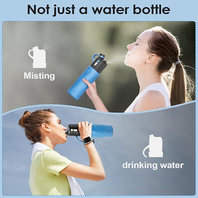 Electric Misting Water Bottle — No Straw, No Leak Design — Stainless Steel Double Wall Insulation — Food-Grade Materials — For Gym, Hiking, Golf