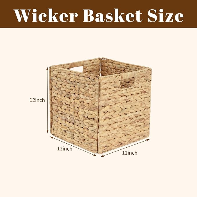 2-Pack Foldable Wicker Cubes 12x12x12 Inch, Cube Storage Bin Woven Storage Basket, Square Wicker Basket for Home & Kitchen Shelf Organizers, Decorative Storage Basket for Bedroom/Bathroom/Office