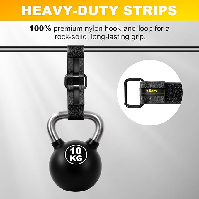 1.18" x 16' Heavy-Duty Anti-Slip Cinch Straps, 22 Buckles, Black Nylon Hook-and-Loop, Reusable for Garage, Cable Management and Outdoor